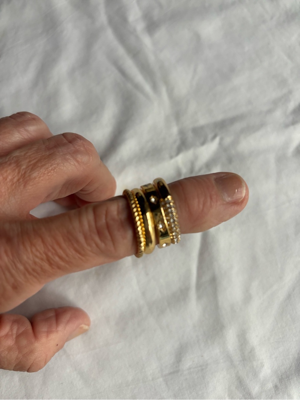 J. Crew Factory Gold Stackable Rings with Black Enamel and Crystal Accents
